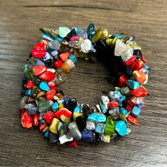 Vibrant Multi Stone Multi Color Beaded Stretch Bracelet - Picture 1 of 4